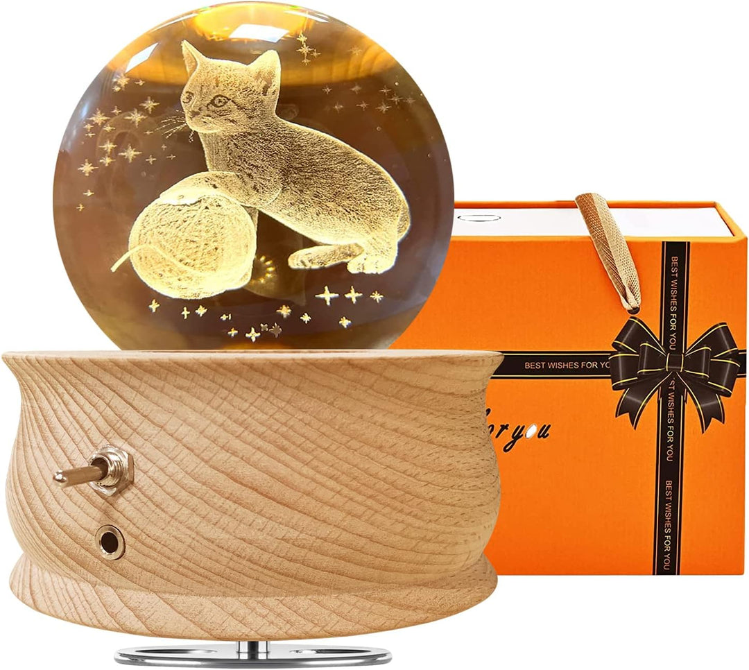 JOIENDY Spieluhr mit Kristallkugel 360°Rotation Base 3D Kristallkugel 70mm Kugelglas Geschenk für We