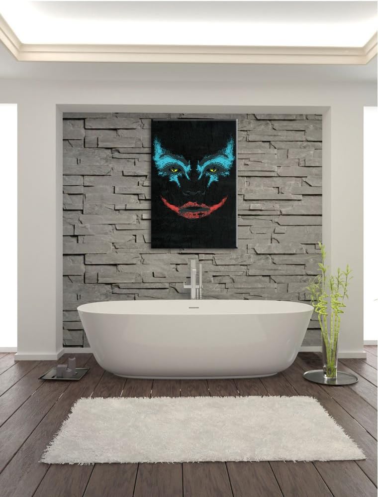 Dark The joker black Bild auf Leinwand, XXL riesige Bilder fertig gerahmt mit Keilrahmen, Kunstdruck
