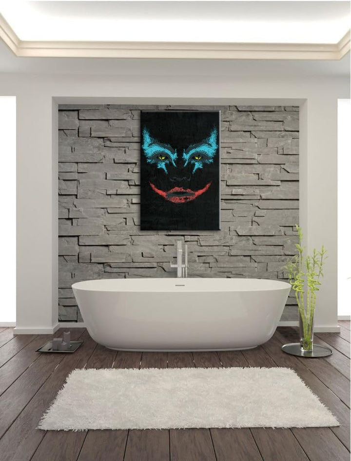 Dark The joker black Bild auf Leinwand, XXL riesige Bilder fertig gerahmt mit Keilrahmen, Kunstdruck