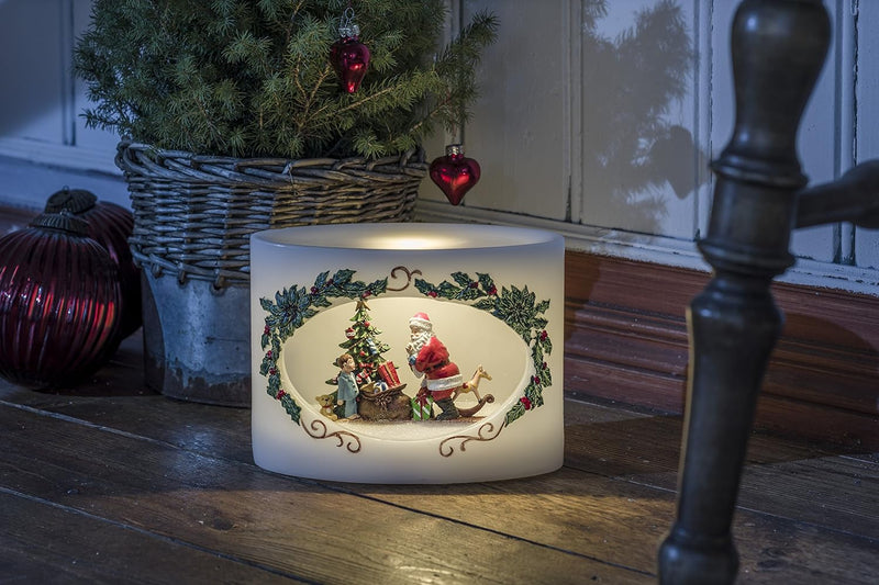 Konstsmide LED Echtwachskerze Weihnachtsmann mit Kind, weiss, mit 5h Timer, weisse Diode, batteriebe