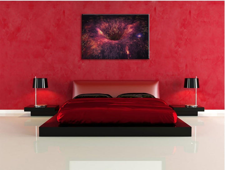 Pixxprint Schwarzes Loch im Weltall Kunst/Format: 100x70cm / Leinwandbild fertig bespannt Wandbild K
