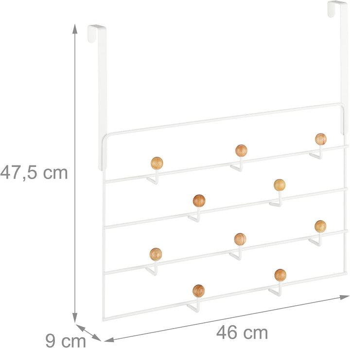 Relaxdays Türgarderobe, 10 Haken, Türhaken zum Einhängen, für 4 cm Tür, Flur & Schlafzimmer, Kleider