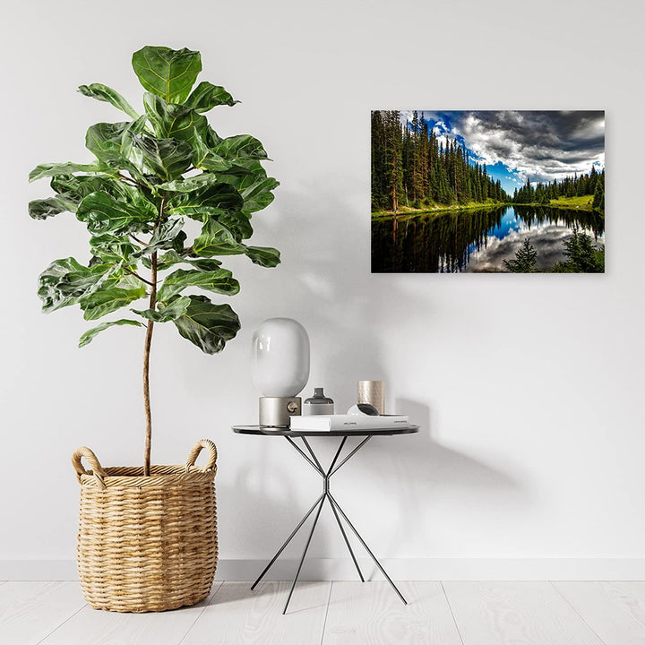 Feeby Vlies Leinwandbild Natur See 90x60 cm Wand Bild Kunstdruck Deko Wohnzimmer Wohnungs Deko Bäume