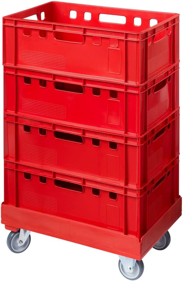 4 Stück Hygiene Transportroller für Kisten 60 x 40 cm mit 2 Bock- und 2 Lenkrollen in blau