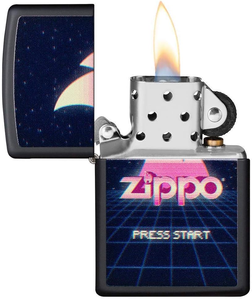 Zippo 49115 Unisex-Erwachsene Gaming Flame Logo Design BlackPocketClassicLighter,Schwarz,Matt,Einhei