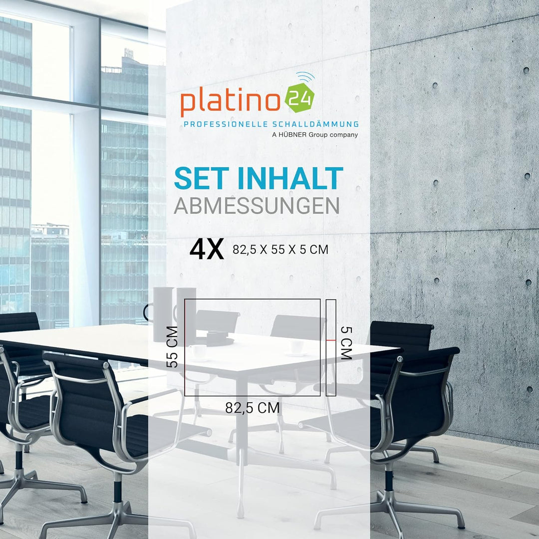 platino24 Schallabsorber Set aus Basotect G+ mit Akustikfilz, 4 Absorberelemente Rechteck je 825x550