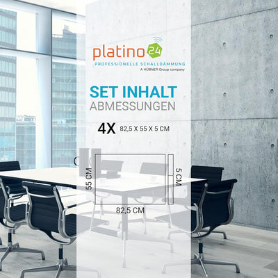 platino24 Schallabsorber Set aus Basotect G+ mit Akustikfilz, 4 Absorberelemente Rechteck je 825x550