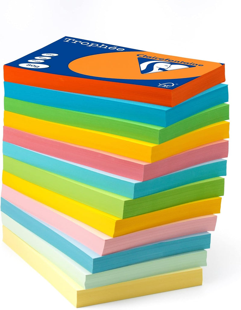 Clairefontaine 1882C - Ries Druckerpapier / Kopierpapier Trophee, Pastell Farben, DIN A3, 80g, 500 B