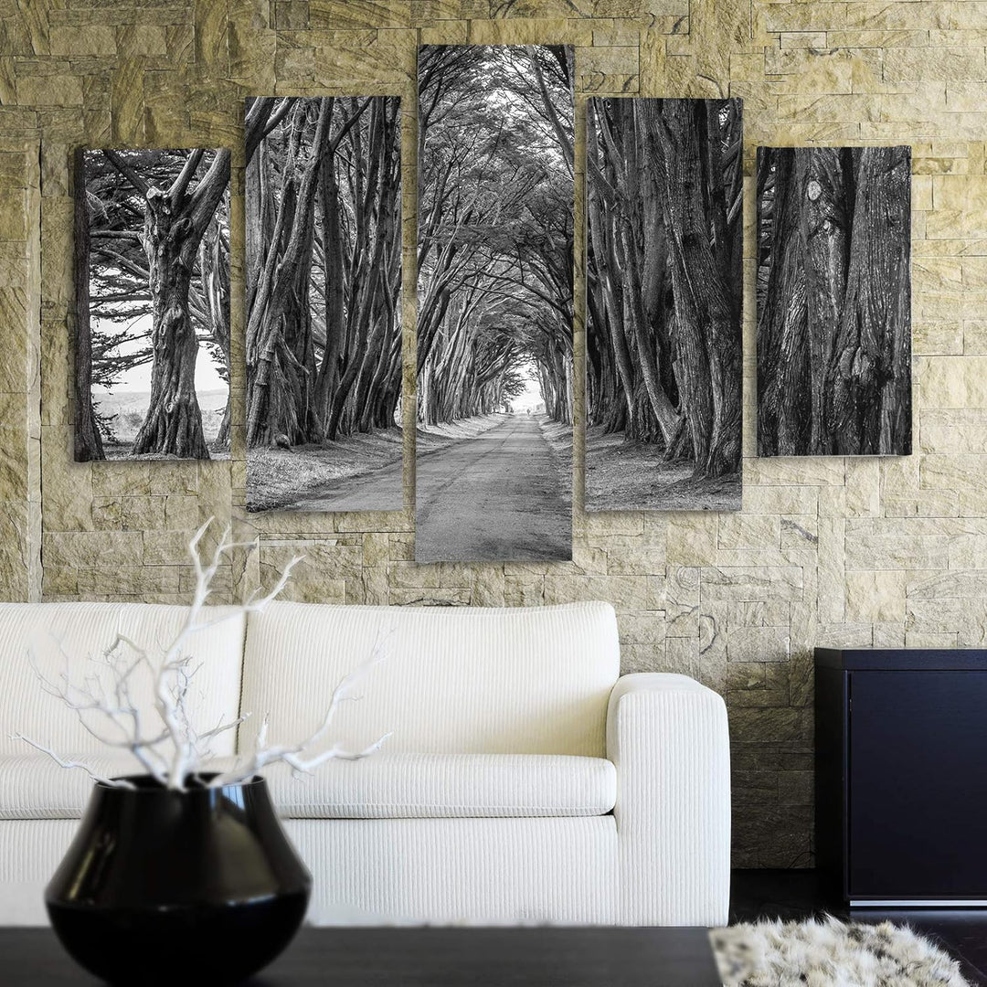 Feeby Wandbild XXL 5 tlg Landschaft Deco Panel Bild Bäume Allee Natur grau 300x140 cm Deco panel 300