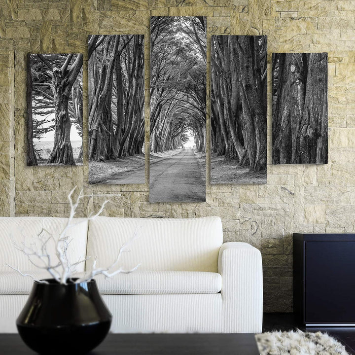 Feeby Wandbild XXL 5 tlg Landschaft Deco Panel Bild Bäume Allee Natur grau 300x140 cm Deco panel 300