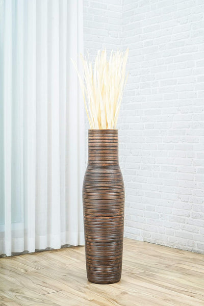 Leewadee Grosse Bodenvase für Dekozweige hohe Standvase Design Holzvase, Holz, 90 cm, braun 90 cm Br