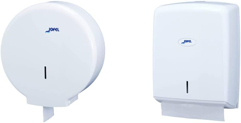 Jofel AE55300 - TOILETTENPAPIERSPENDER Gross Azur Weiss & AH37000 - HANDTUCHSPENDER Z-FALZ SMART ABS