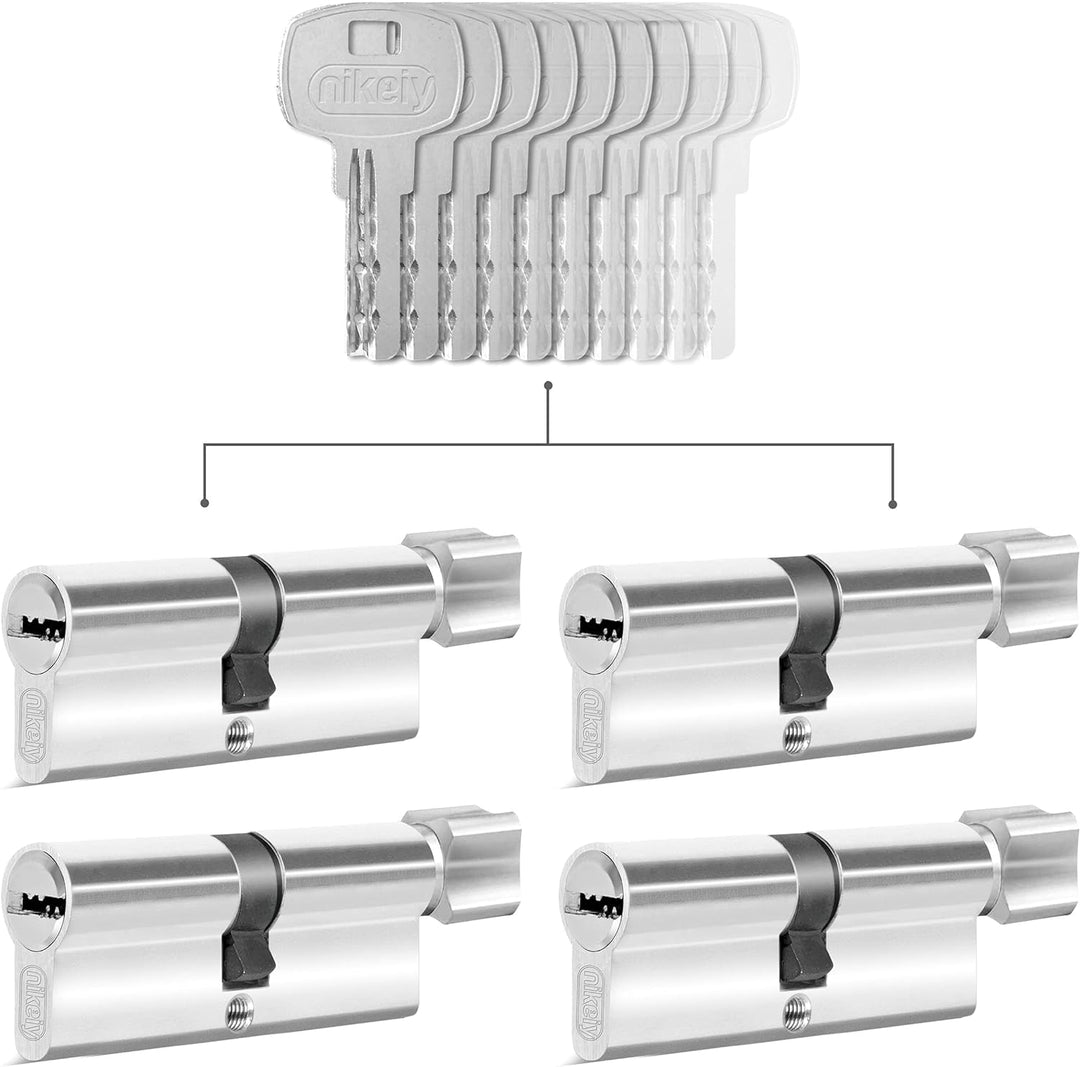 GERCAR 4x Knaufzylinder gleichschliessend 4 Schliesszylinder 45/45 inkl. 20 Schlüssel - 90 mm - Türs
