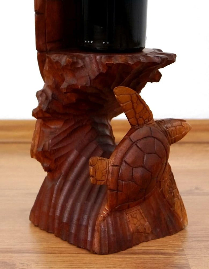 livasia Weinflaschenhalter Bali, Schildkröte stehend, Flaschenständer, Flaschenhalter (Handarbeit)