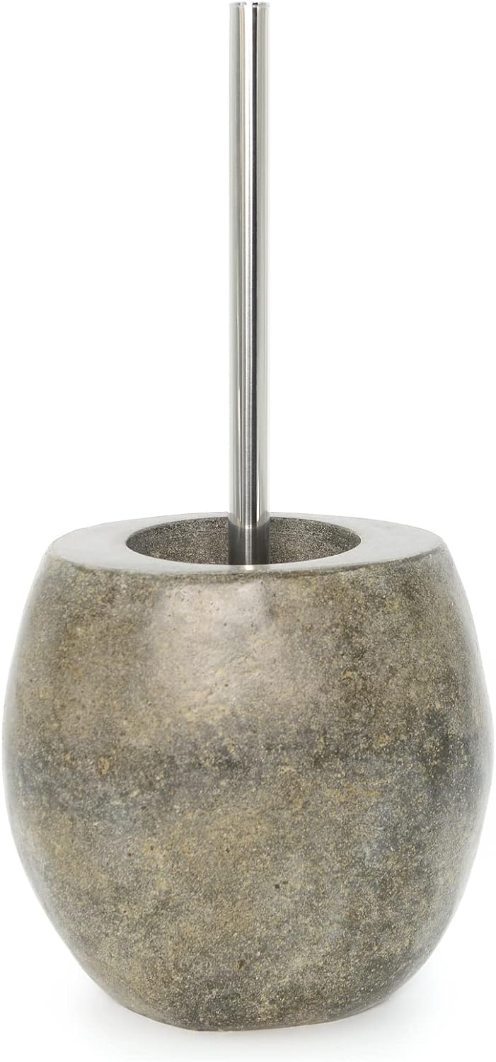 wohnfreuden Naturstein WC-Toiletten-Bürstenhalter 15x20cm poliert Flussstein Toilettenbürste WC-Garn