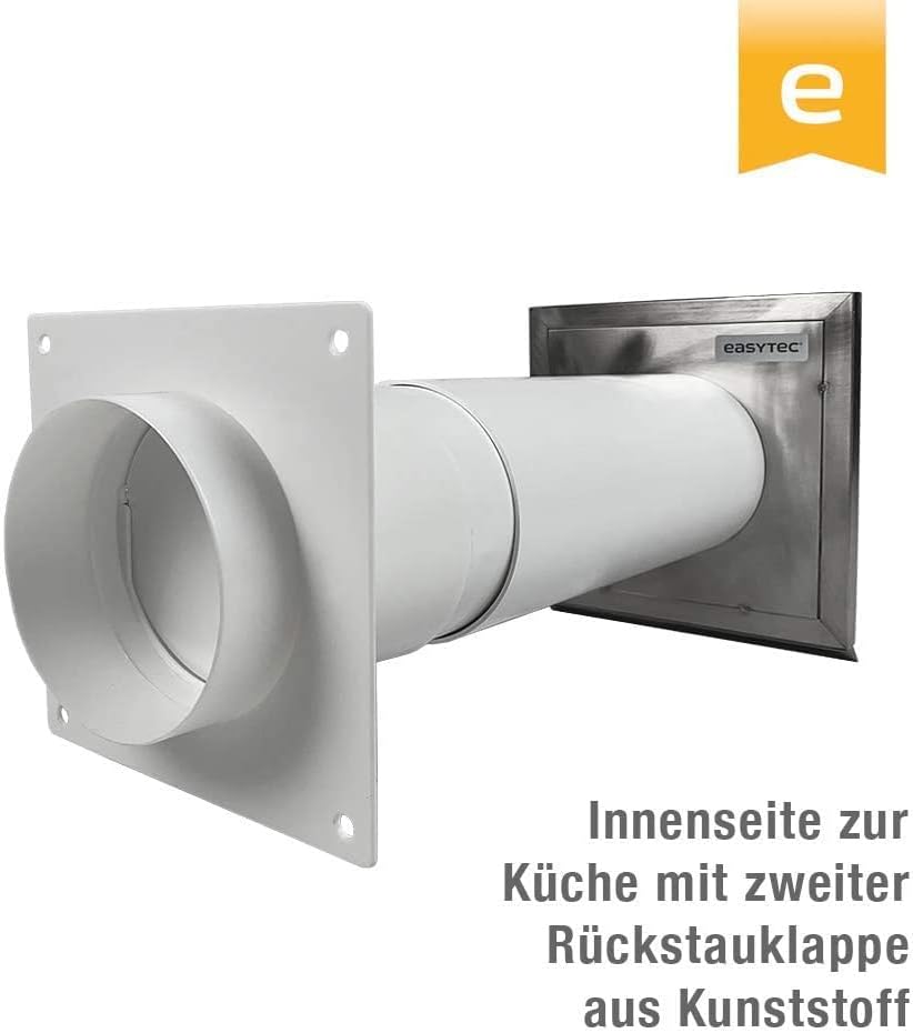 EASYTEC® Energiesparender Mauerkasten Ø 100 mm Edelstahl mit zwei Rückstauklappen | DN100 | 34104e