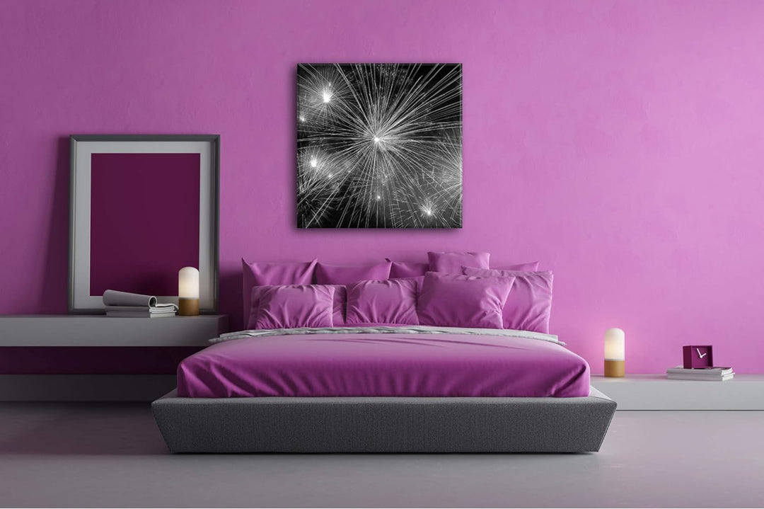 deyoli Atemberaubendes Feuerwerk im Format: 70x70 Effekt: Schwarz&Weiss als Leinwandbild, Motiv auf