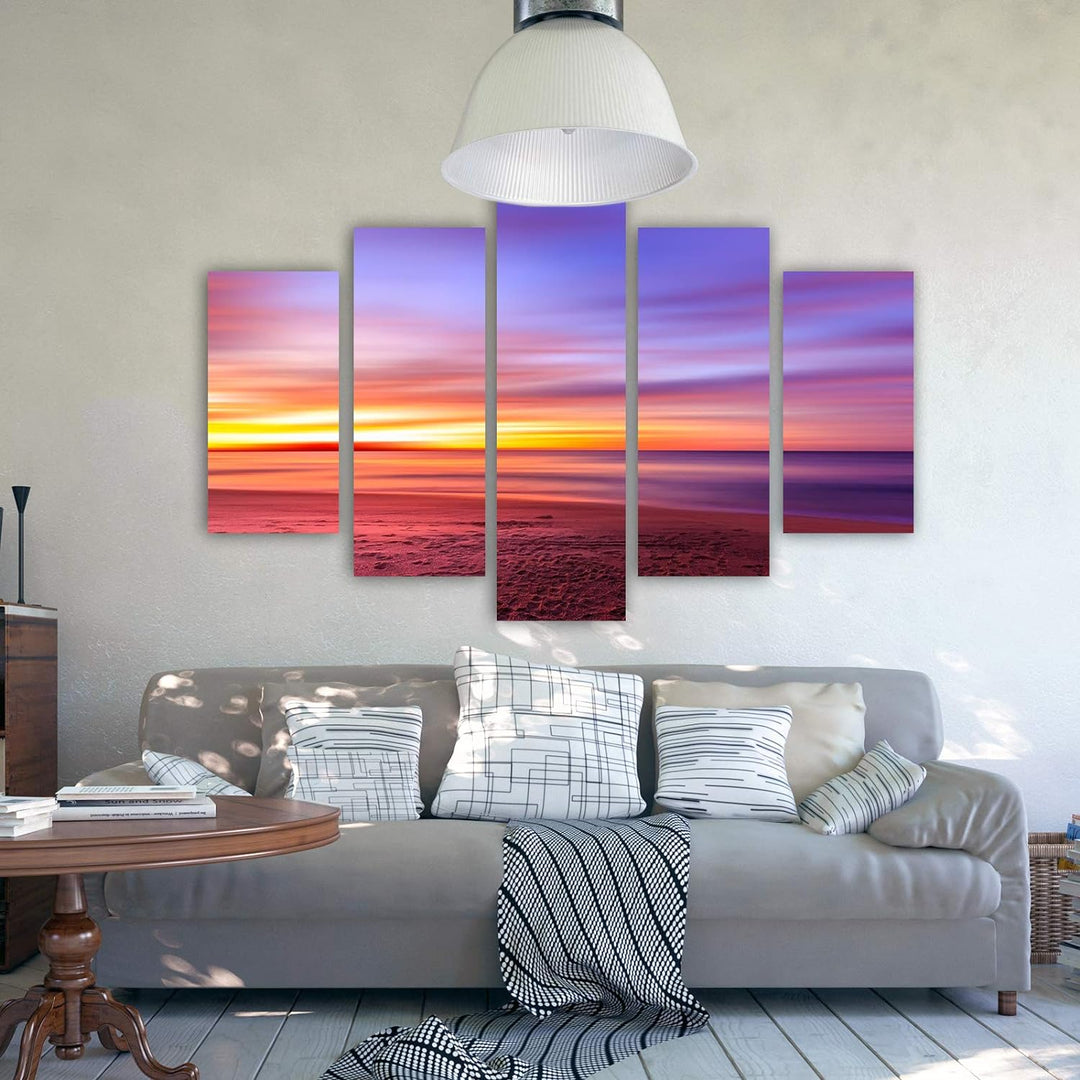 Feeby Bilder Landschaft 100x70 cm - Leinwandbild - 5 Teilig - Kunstdruck Abstrakt bunt Leinwandbild