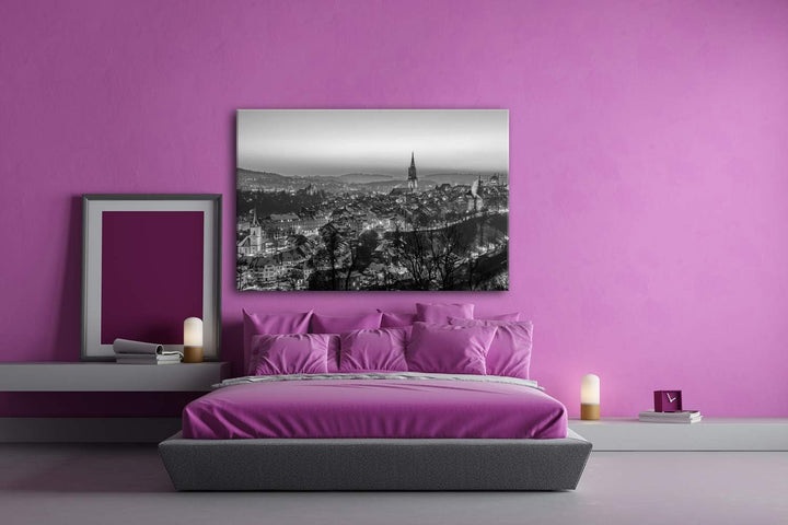 verschneites Bern in der Schweiz Format: 80x60 Effekt: Schwarz&Weiss als Leinwandbild, Motiv fertig
