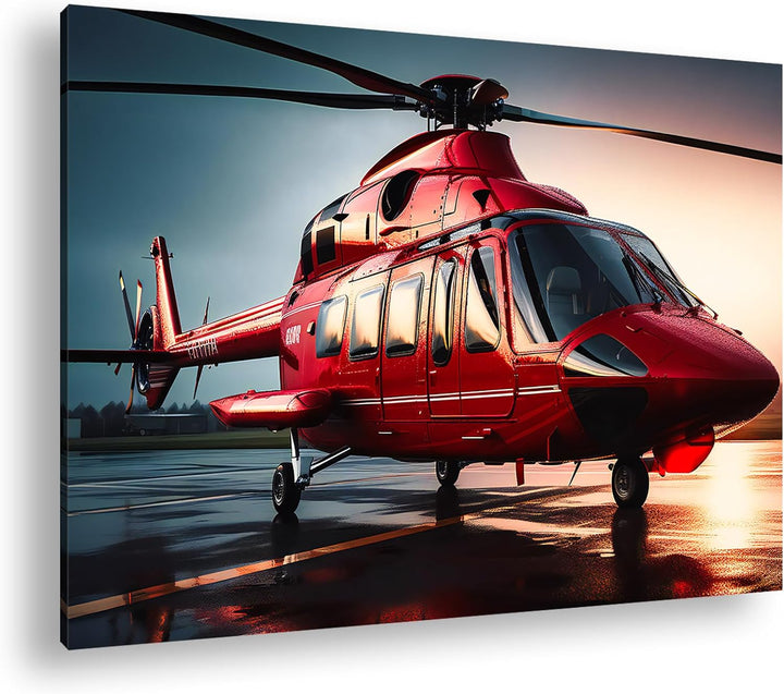deyoli Rettungshubschrauber Format: 80x60 cm als Leinwandbild, Motiv fertig gerahmt auf Echtholzrahm