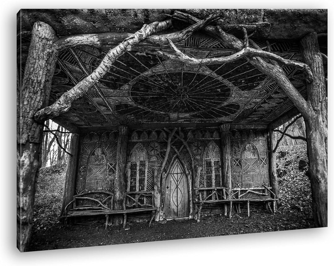 deyoli Herbstliche Holzhütte Format: 80x60 Effekt: Schwarz/Weiss als Leinwandbild, Motiv fertig gera