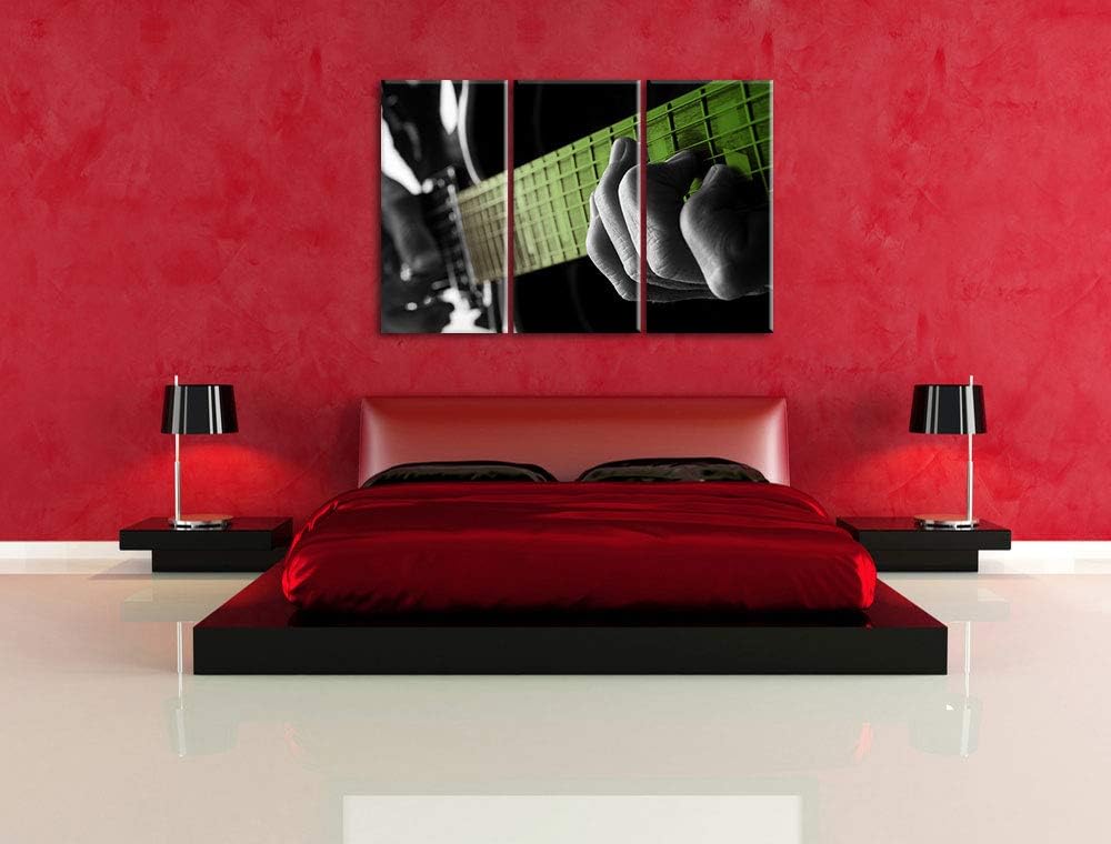 Mann spielt auf E-Gitarre schwarz/weiss 3-Teiler Leinwandbild 120x80 Bild auf Leinwand, XXL riesige