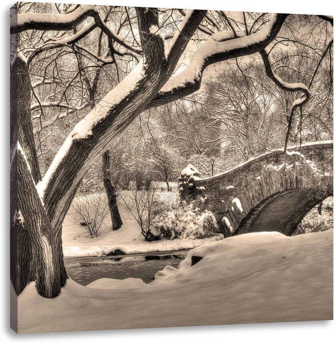 Pixxprint Central Park New York Schwarz/Weiss, Format: 70x70 auf Leinwand, 70x70