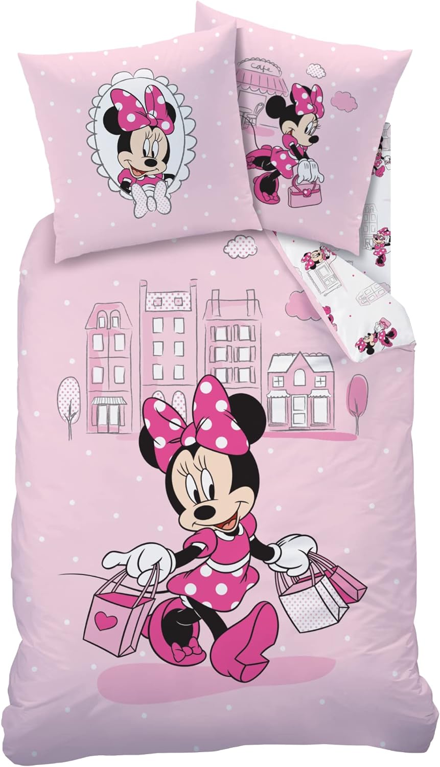 Bettwäsche Set 2 teilig Disney's Minnie Mouse · Mädchenbettwäsche Minnie Maus · Kissenbezug 80x80 +