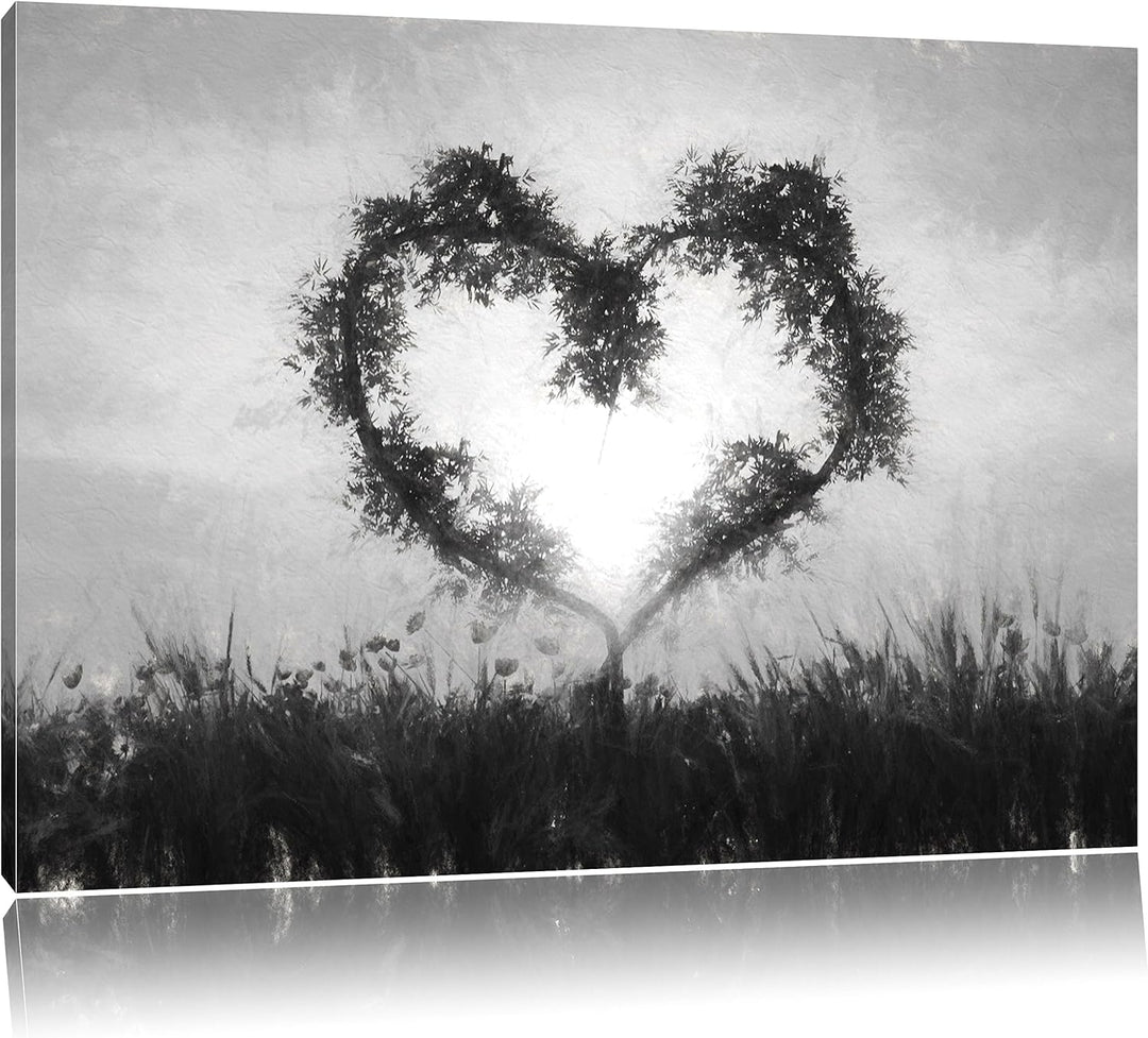 Pixxprint Herz aus Bambus Kunst / 100x70cm Leinwandbild bespannt auf Holzrahmen/Wandbild Kunstdruck