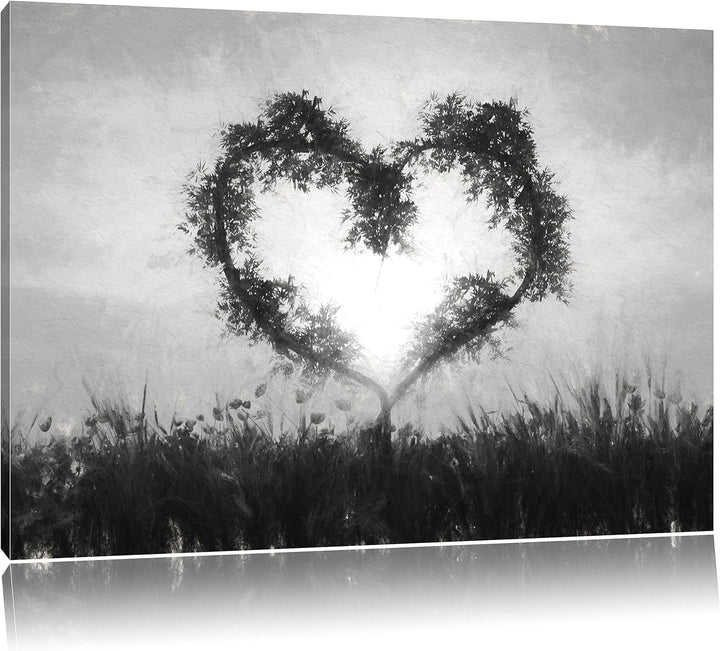 Pixxprint Herz aus Bambus Kunst / 100x70cm Leinwandbild bespannt auf Holzrahmen/Wandbild Kunstdruck