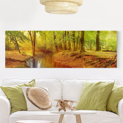 Bilderwelten Leinwandbild - Herbstwald - Panorama Quer, 40cm x 120cm, 40cm x 120cm