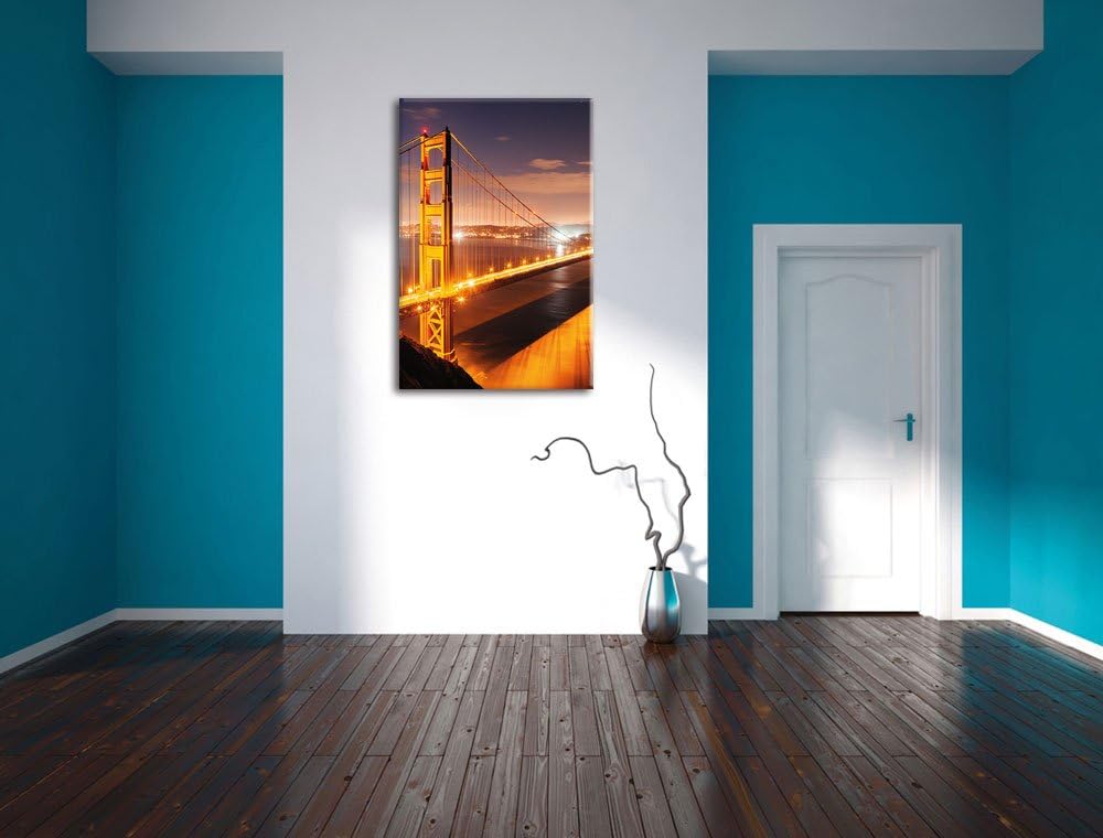 Pixxprint Golden Gate Bridge bei Nacht als Leinwandbild/Grösse: 100x70 / Wandbild/Kunstdruck/fertig