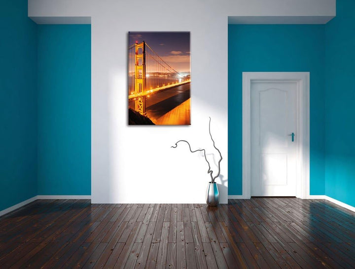 Pixxprint Golden Gate Bridge bei Nacht als Leinwandbild/Grösse: 100x70 / Wandbild/Kunstdruck/fertig