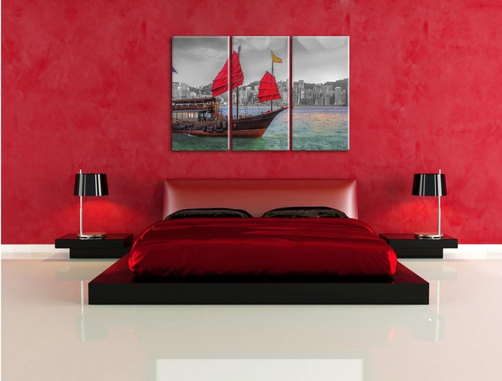 Pixxprint Segelschiff mit Segeln als Leinwandbild/Grösse: 3 Teilig (120x80 cm) cm/Wandbild/Kunstdruc