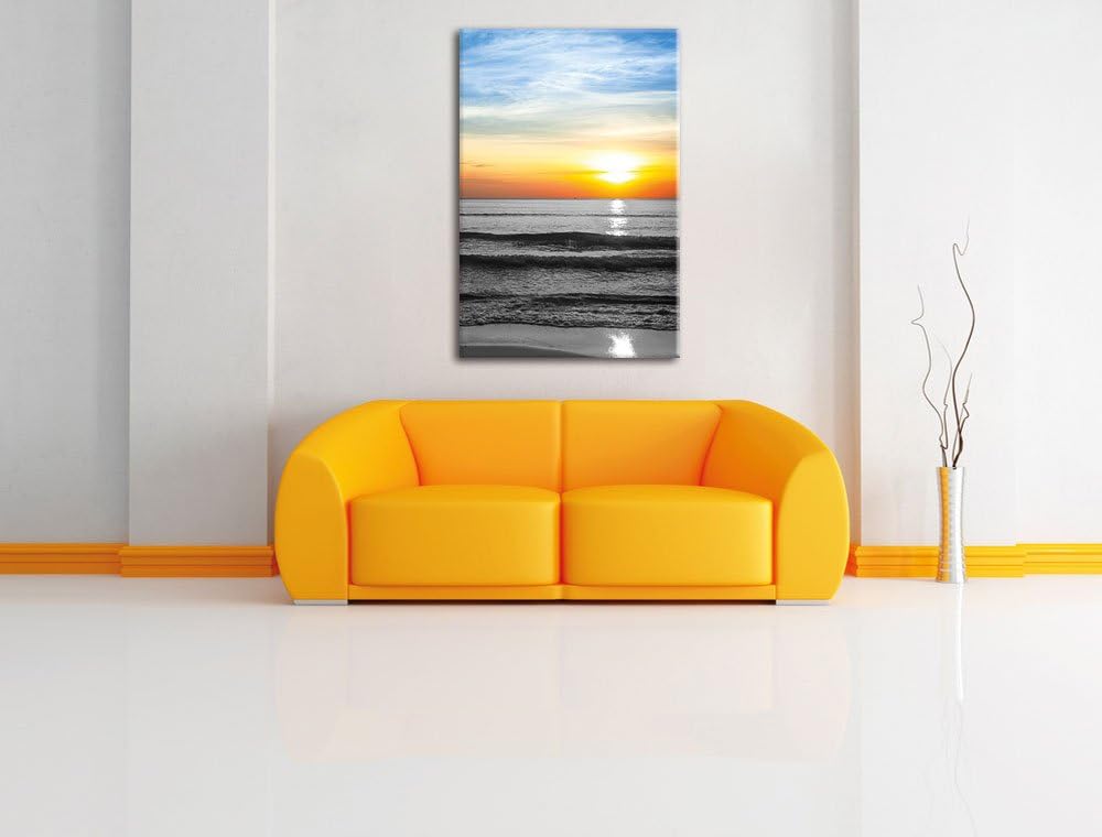 Pixxprint Malibu Beach Sunrise Water Sand als Leinwandbild/Grösse: 120x80 cm/Wandbild/Kunstdruck/fer