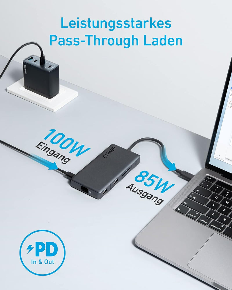 Anker USB C Hub, 341 (7-in-1, 4K HDMI) with 3 5 Gbps USB-C, USB-A Data Ports, Max 100W Power Deliver