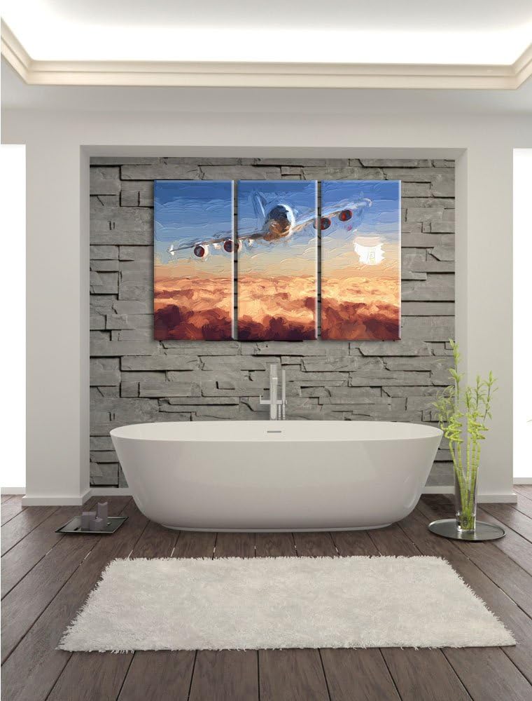 Pixxprint Flugzeug 3Teiler 120x80 cm Leinwandbild Wandbild Kunstdruck