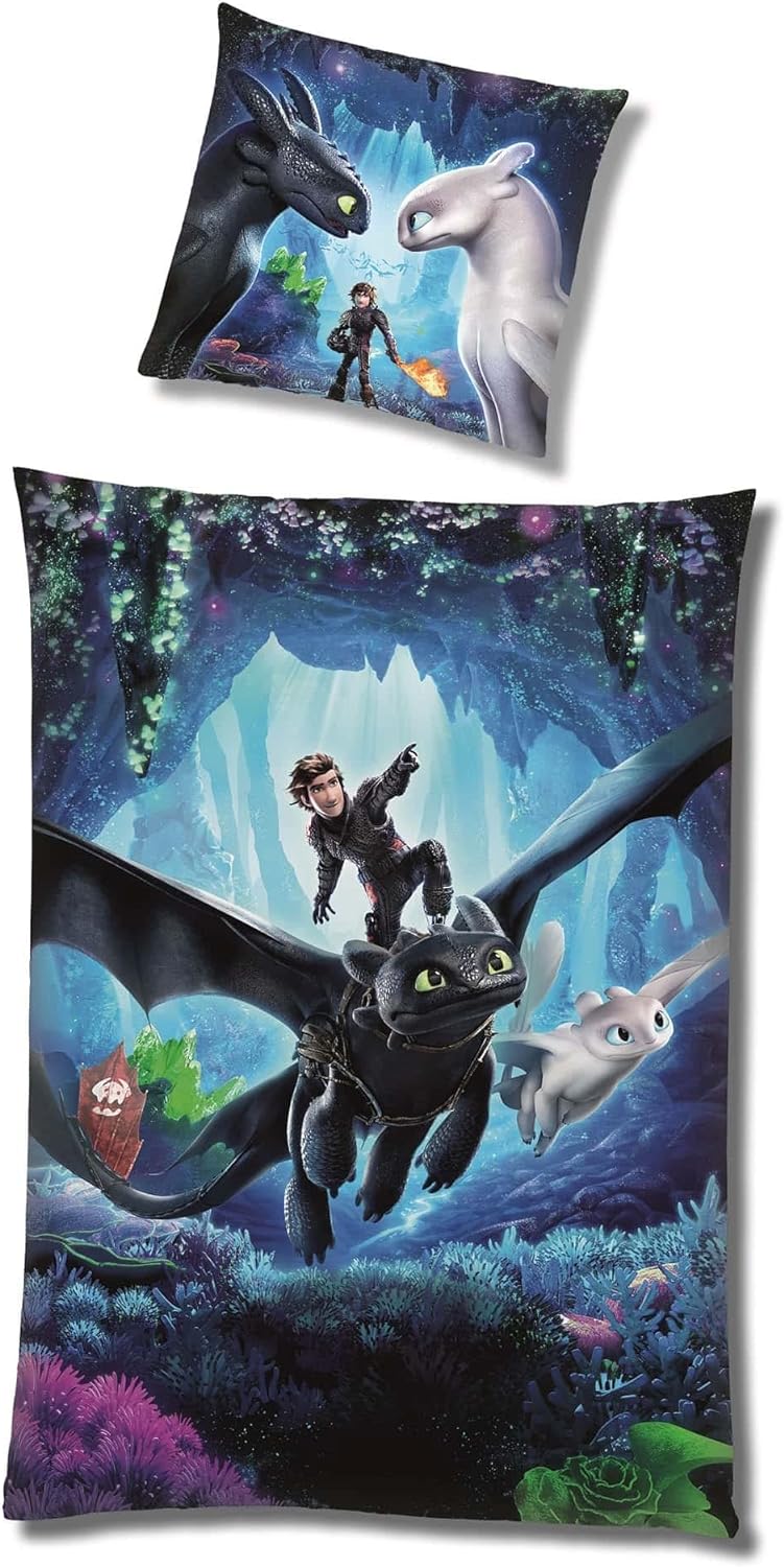 Familando Warme Dragons Bettwäsche für Jungen · Fleece Kinderbettwäsche 135x200 80x80 cm · extra wei