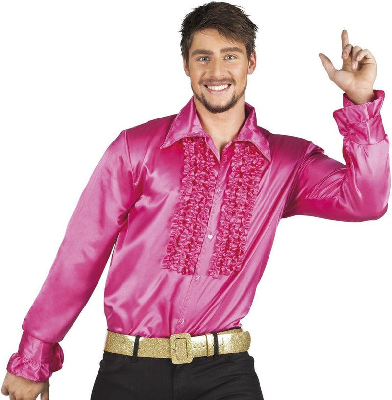shoperama 70er Jahre Rüschen-Hemd für Herren Siebziger Disco Schlagermove Bad Taste , Grösse:L;Farbe