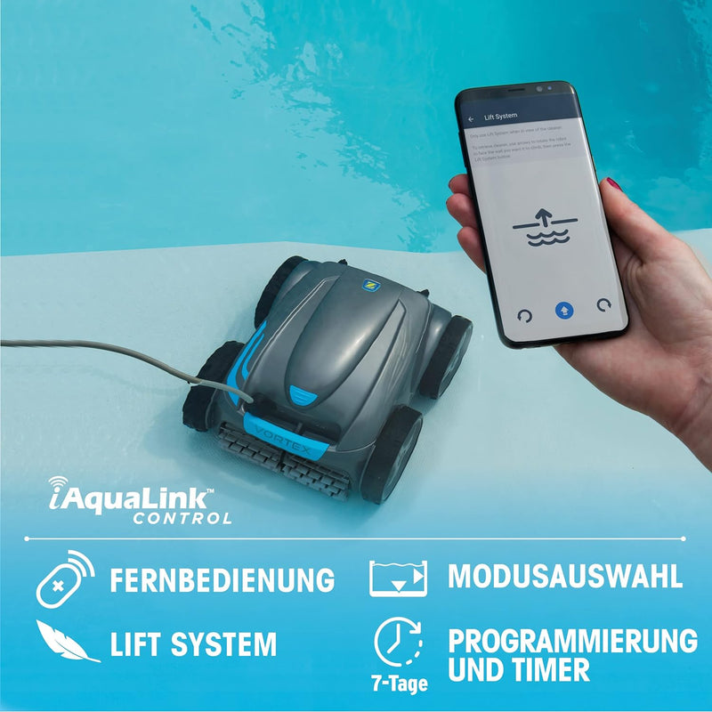 Automatischer Poolroboter Zodiac VORTEX 4WD. Bis zu 12x6 m, reinigt Boden, Wände und Wasserlinie. Fe