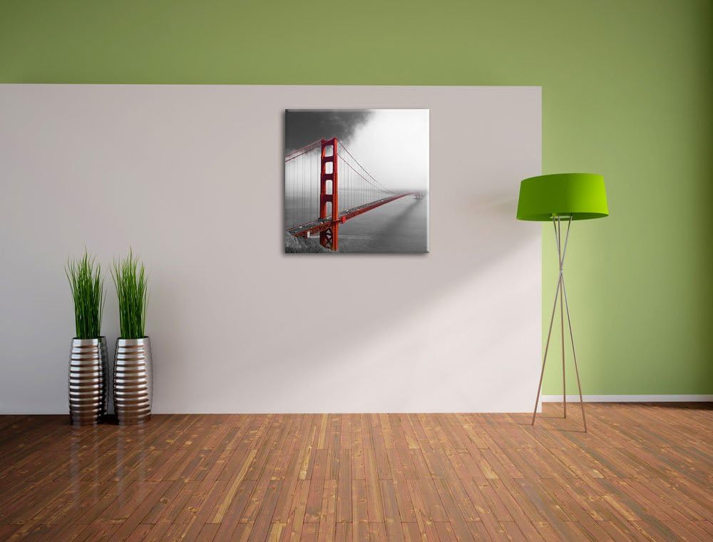 Pixxprint rote Golgen Gate Bridge in San Francisco schwarz/weiss, Format: 70x70 auf Leinwand, 70x70