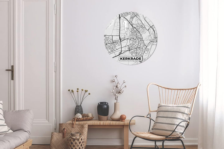 MuchoWow Wandbild Rund Wanddeko Deko Wohnzimmer Bilder 60x60 cm Kerkrade - Schwarz und weiss - Stadt