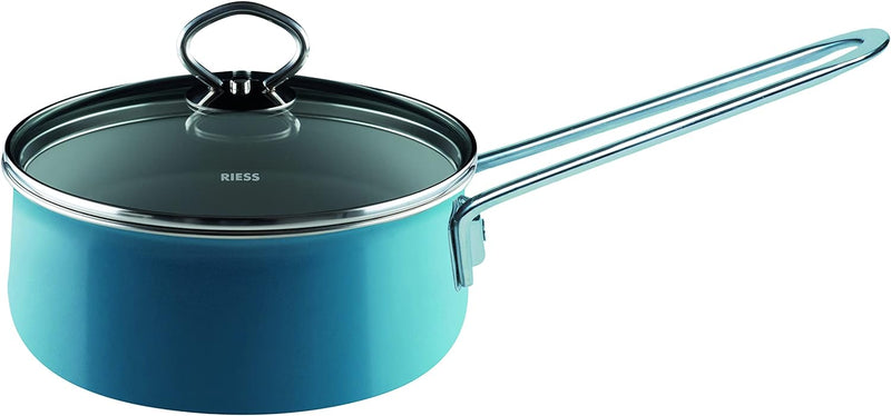Riess, 0730-010, Stielkasserolle mit Glasdeckel, NOUVELLE-AQUAMARIN EXTRA STARK, Durchmessser 16 cm,