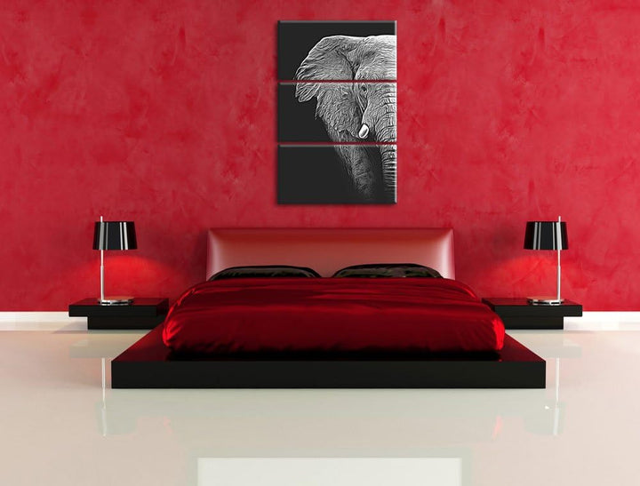 Dark Elefant Porträt Spezial 3-Teiler Leinwandbild 120x80 Bild auf Leinwand, XXL riesige Bilder fert