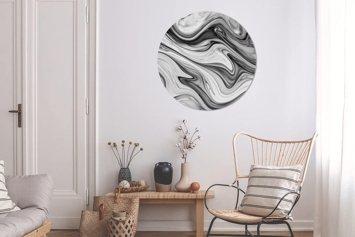 Wandbild Rund Wanddeko Deko Wohnzimmer Bilder 90x90 cm Marmor - Muster - Grau - Marmoroptik - Schwar