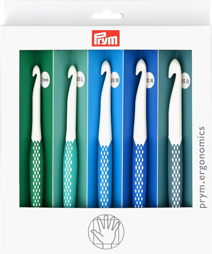 Prym 57183 Ergonomische Häkelnadeln, Vorteilspack, gross (7 mm, Häkelnadel-Set, Mehrfarbig, Large (7