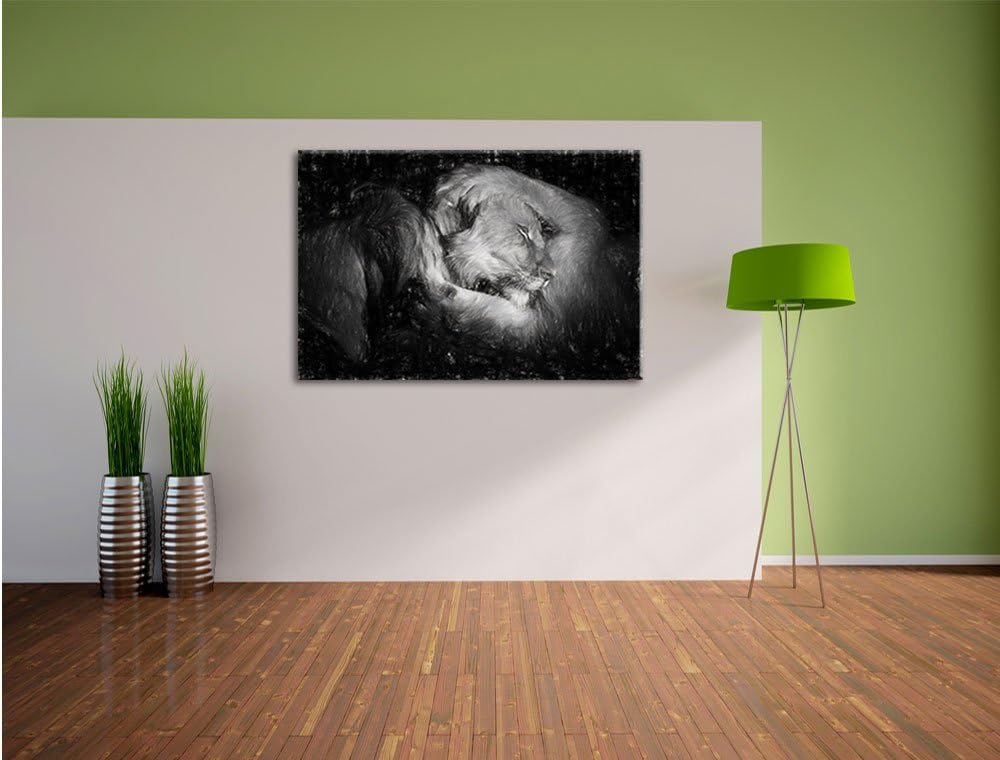 Pixxprint Männer Frauen Löwe kuscheln als Leinwandbild/Grösse: 100x70 cm/Wandbild/Kunstdruck/fertig