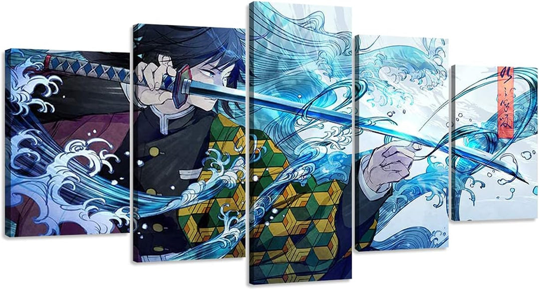 ZHONGYUTONG 5 Teilig Leinwandbild mit Rahmen Demon Slayer Poster Kimetsu Japanische Anime Figur Tanj