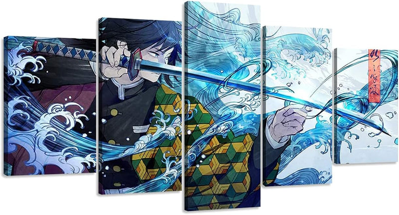 ZHONGYUTONG 5 Teilig Leinwandbild mit Rahmen Demon Slayer Poster Kimetsu Japanische Anime Figur Tanj