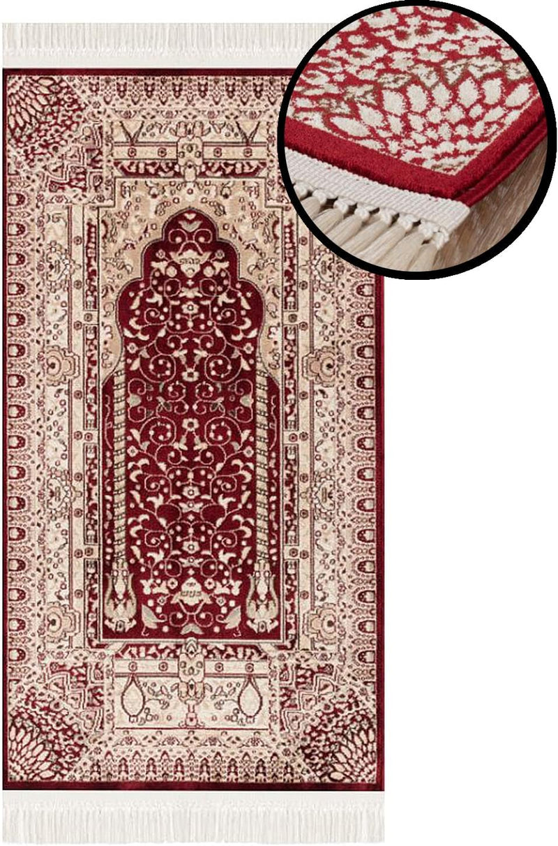 payé Teppich Gebetsteppich - Läufer Seccade Namaz - 70x125cm - Bordeaux - mit Fransen Islam Weich Wo